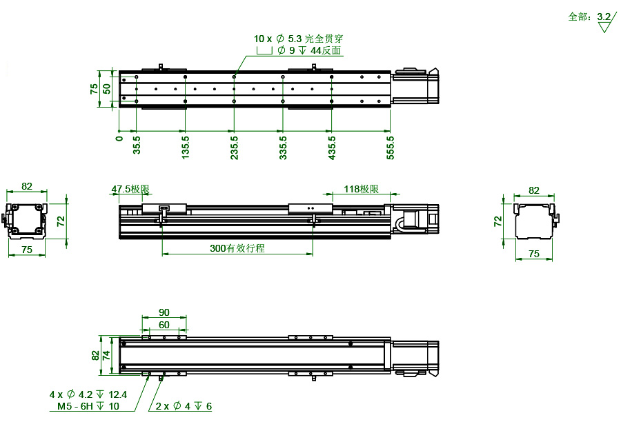 BO-75系列絲桿滑臺尺寸圖紙